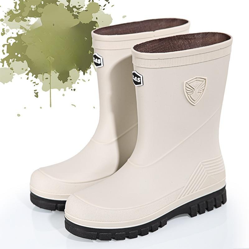 Scarpe da Pioggia Impermeabili in Gomma, Scarpe da Acqua alla Moda, Stivale Medio Antiscivolo da Esterno, Stivali da Pioggia da Uomo con Pelliccia Sintetica per Tutte le Stagioni