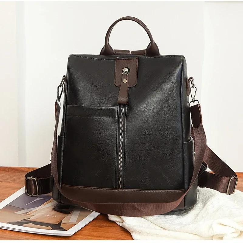 

Fashi Large Capacity High Quality PU Zipper Women s Backpacks 2026 New Simple Versatile Classic Style Commute Shoulder Bags чёрный