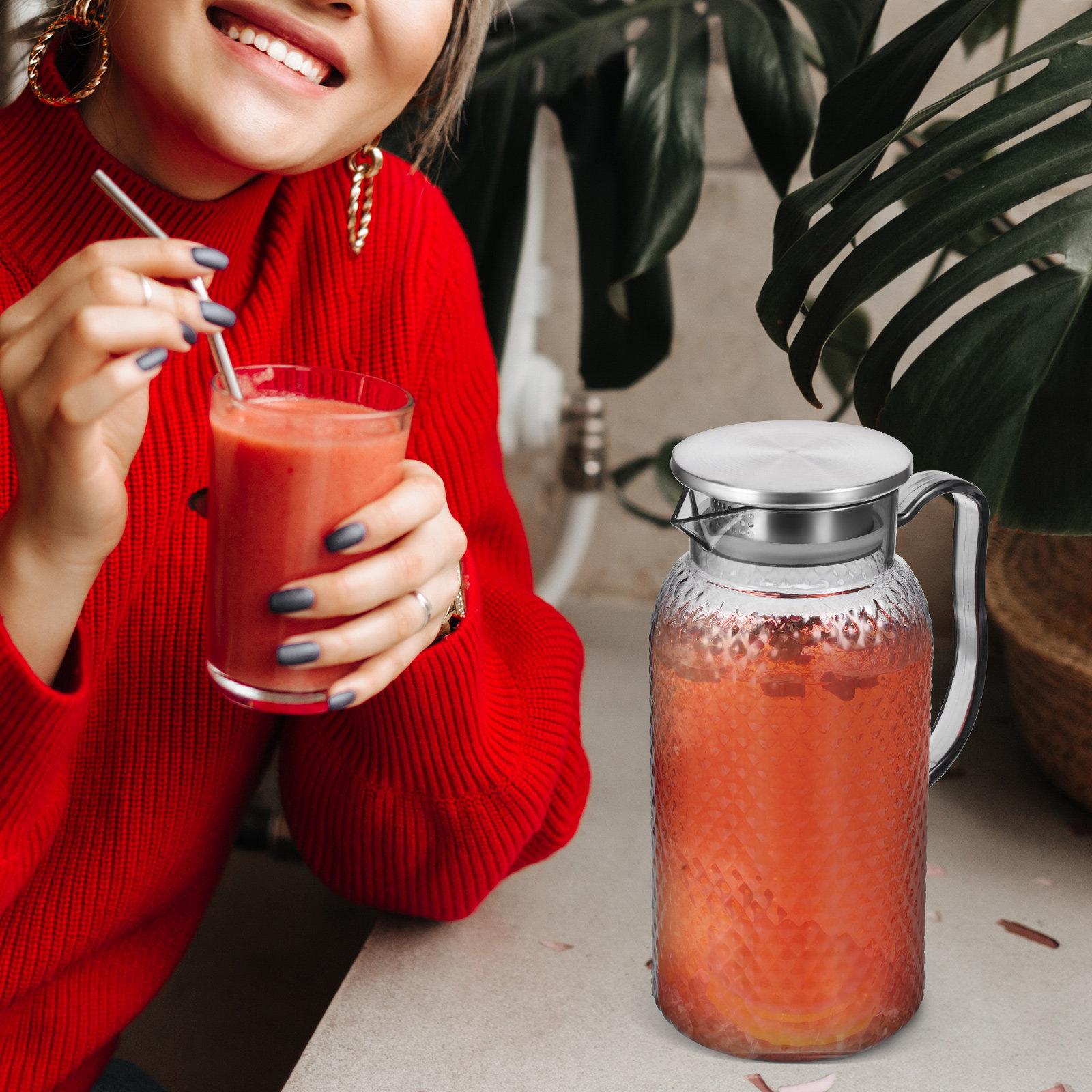 2Pcs Acrylic Juice Pitchers Large Capacity Plastic Pitcher Lid Drink Container for Fridge Juice Storage Tea Coffee Beverage other