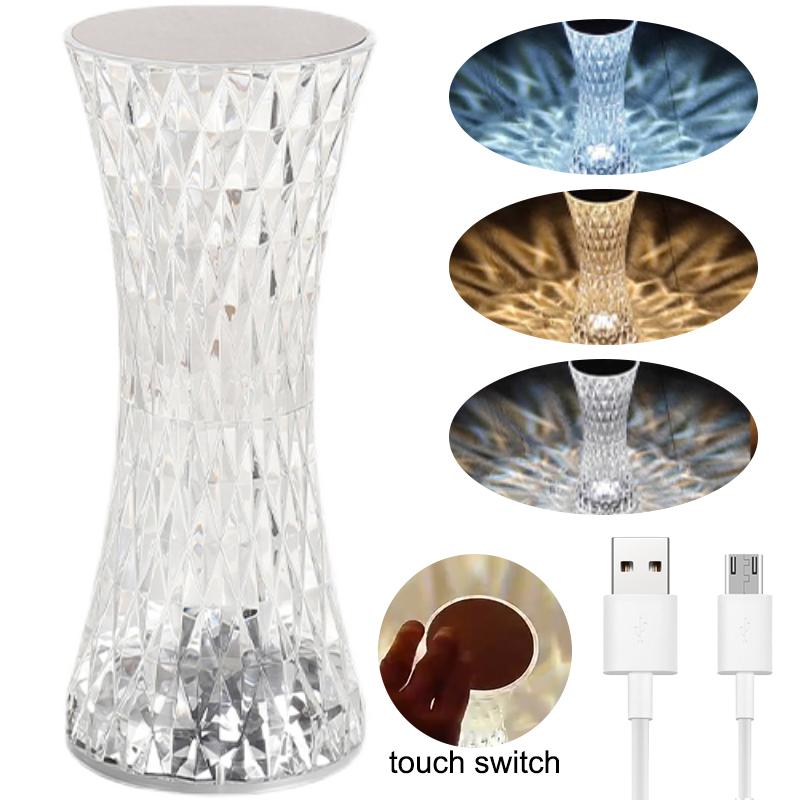 Lampada da tavolo a forma di diamante da 1/2 pezzi, 16 colori, telecomando touch, lampada da tavolo in cristallo, ricaricabile tramite USB, scrivania in acrilico, luce LED per atmosfera