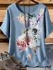 White Watercolor Flower Print T-Shirt, Women's Casual Loose Short Sleeve Crew Neck Top, Plus Size Summer Floral Blouse