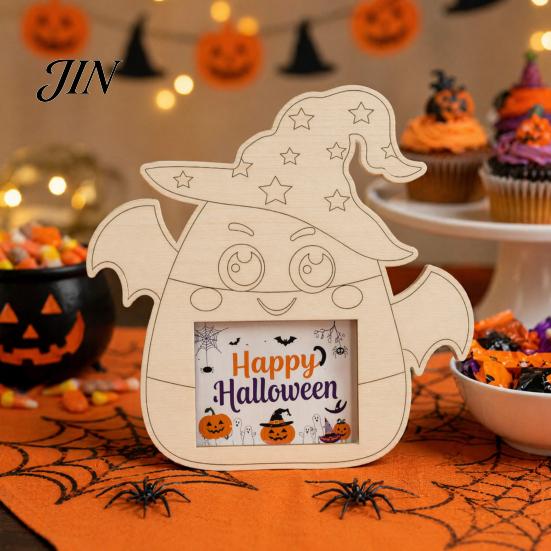 Pumpkin Diy Photo Frame DIY Frame, Wooden Halloween Picture for Kids Crafts, Unfinished Wood Decor Hollow Party Tabletop Display Holiday Gift