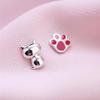 Creative Asymmetrical Epoxy Cute Animal 925 Silver Jewelry Cat And Cat Claw Female Stud Earrings
