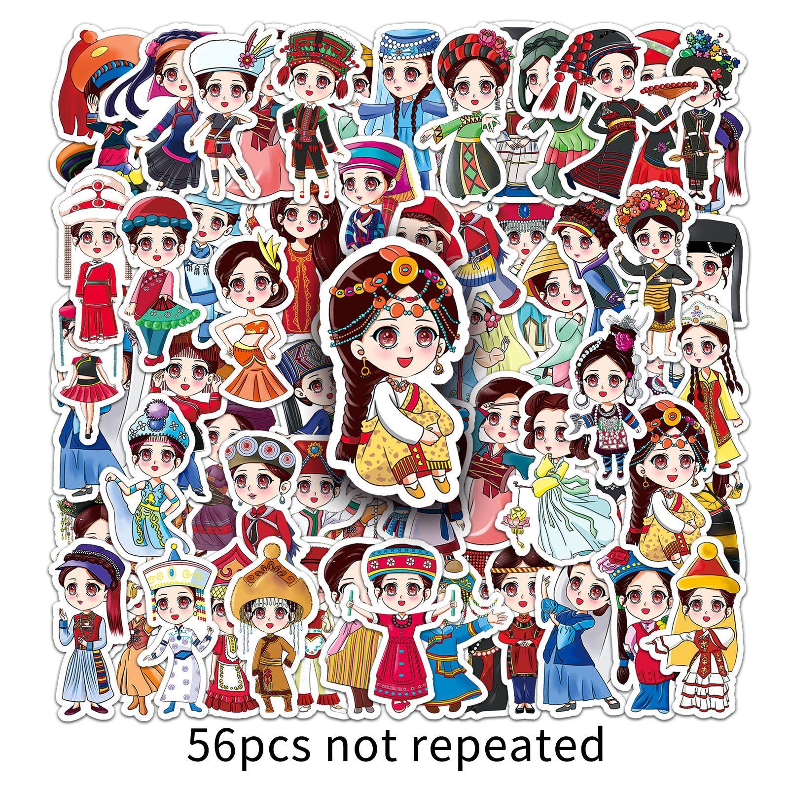 

56 Креативных наклеек 56 этнических групп в китайском стиле Традиционная этническая одежда меньшинств Девушка Рука Палатка Гука наклейки