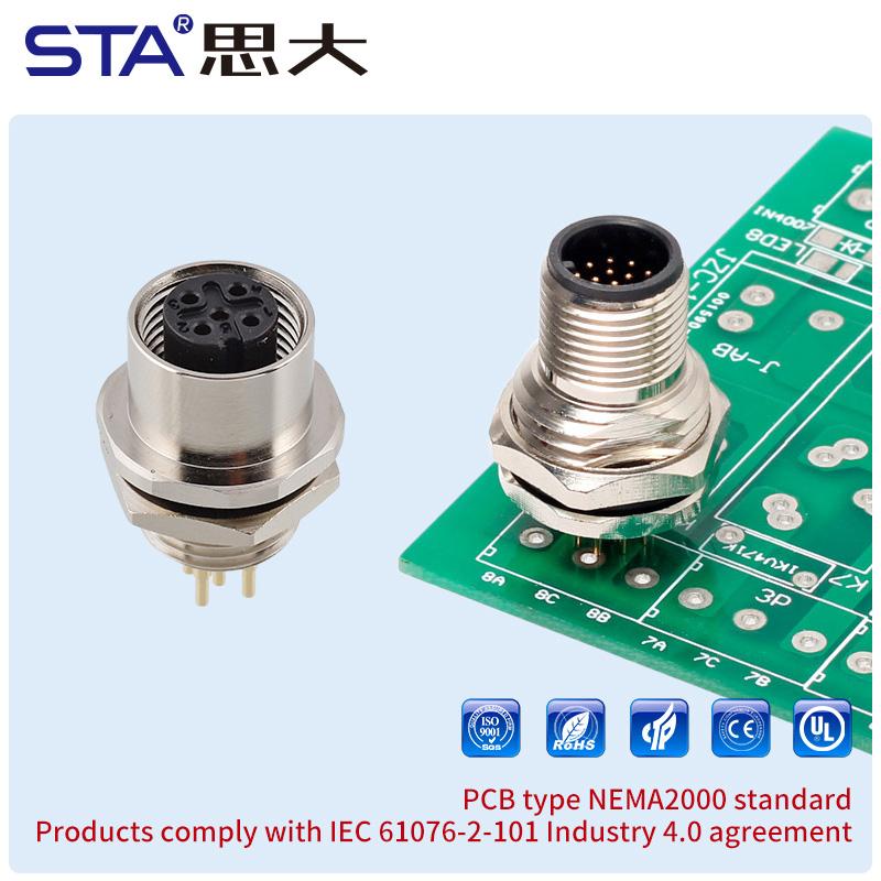 IP67 Straight M12 Connector Male Female a B C D Code 2 3 4 5 6 8 12 17Pin Front Mount M12 PCB Socket
