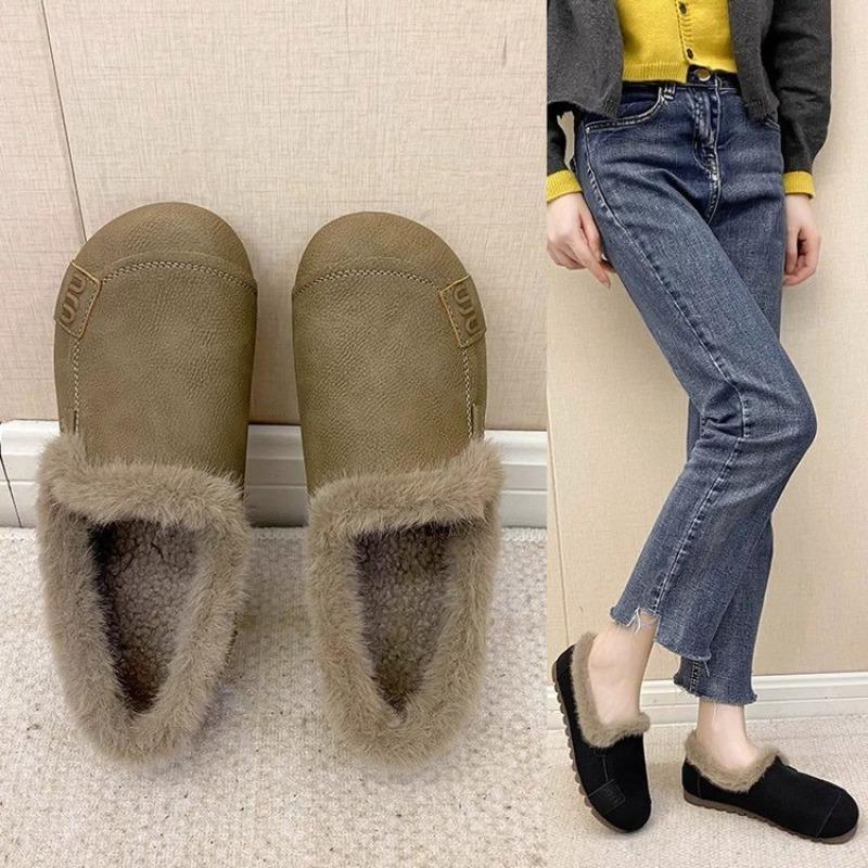 Fleece warm flat-bottomed cotton shoes for women's new winter wear non-slip low-heeled soft-soled warm cotton shoes