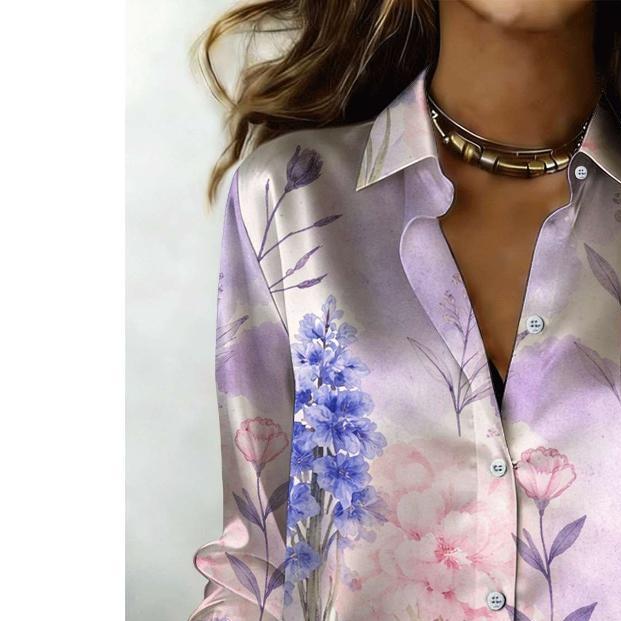 Women's floral blouse - elegant collar button design, suitable for both casual and professional wear, suitable for office and daily outfits