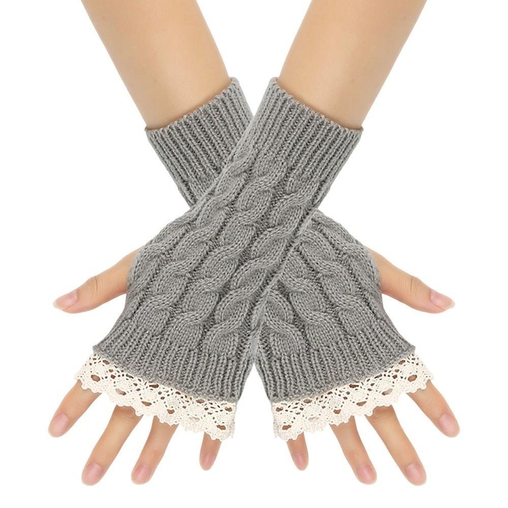 Long Fingerless Mittens Lace Trim Women Knitted Gloves Fashion Wrist Mittens Women Use