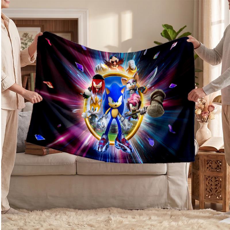 Sonic the Hedgehog Printed Flannel Blanket, Skin Friendly Warm Throw for Indoor Couch Bed Daily Use