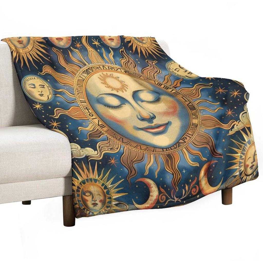 Sun and Moon Totem Digitalprinted Polyester Bedroom Velvet Flannel Cover Blanket Fleece Soft Sofa Cover Blankets for Beds