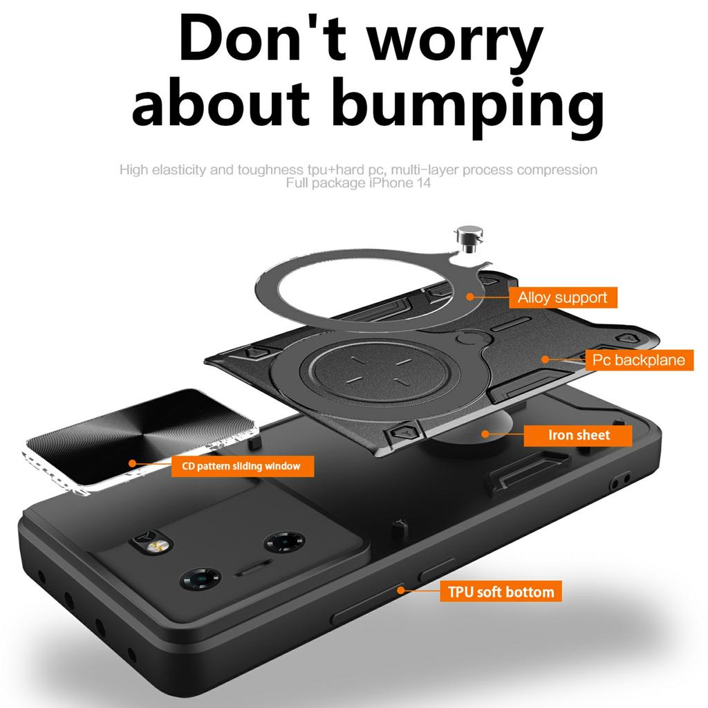 For TECNO Pova 5G Case Slide Camera Lid TPU+PC Phone Cover with Kickstand