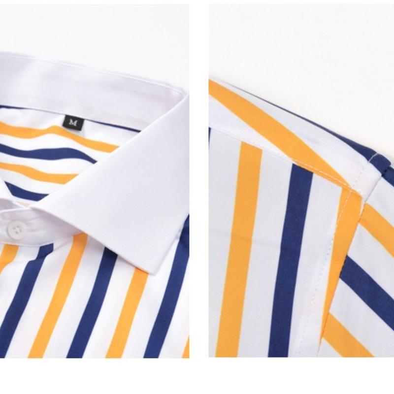 Men's Dress Shirts Stripe Long Sleeve Stretch Wrinkle-Free Formal Shirt Business Casual Button Down Shirts