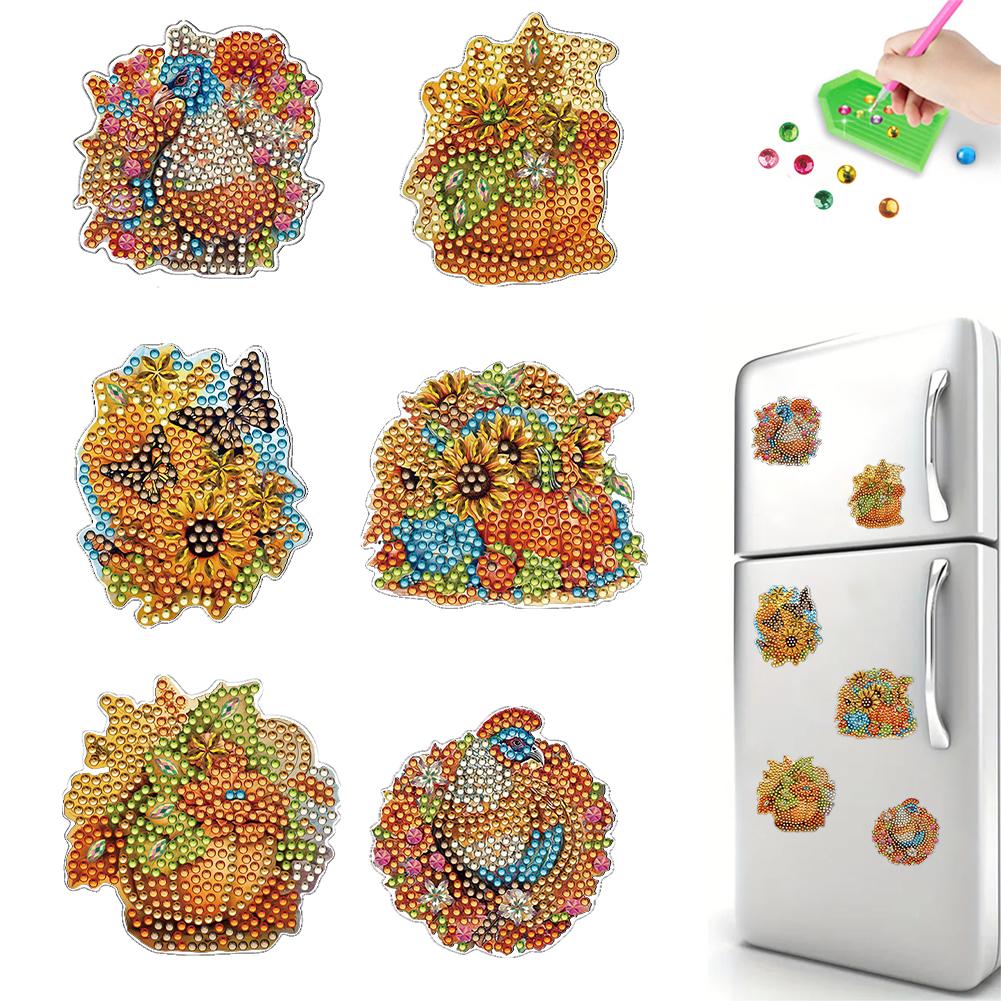 6Pcs Acrylic Special Shape Santa Claus Diamond Art Magnets Decals Diamond Painting Refrigerator Magnet for DIY Crafts Party Gift