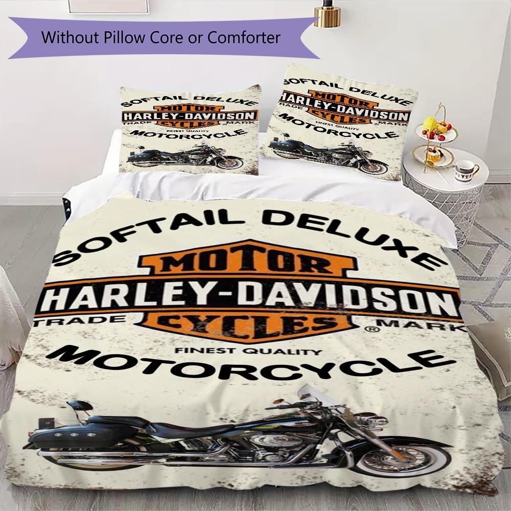 Classic Harleydavidson Motorcycle Style Threepiece Set 1 Duvet Cover 2 Pillowcase Without Core Without Core Bedding Set