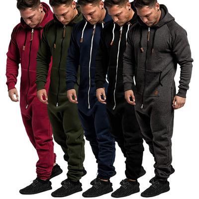 Herren-Herbst-Overall aus Fleece mit Kapuze, Patchwork, einfarbig, Sport-Overall