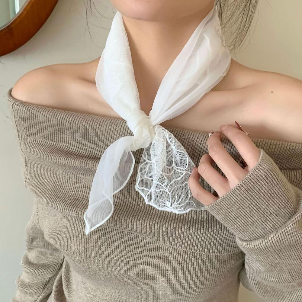 New Floral Pattern Lace Scarf Lightweight Hollow Hair Wrap Embroidered Women Headscarf белый