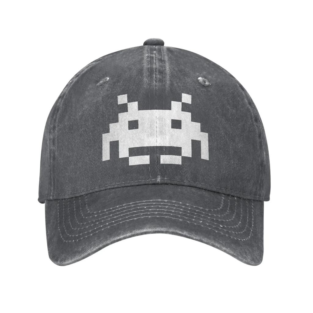 Washed Baseball Cap Space Invaders Summer Trucker  For Unisex Men Shooting Video Game Print Kpop Sun Baseball Caps