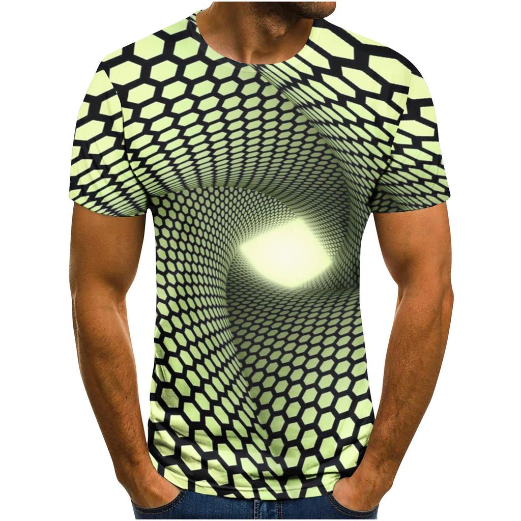 Summer Round Neck 3D Visual Feast Abstract Print Top Fashionable Casual Short Sleeved Men's T-shirts