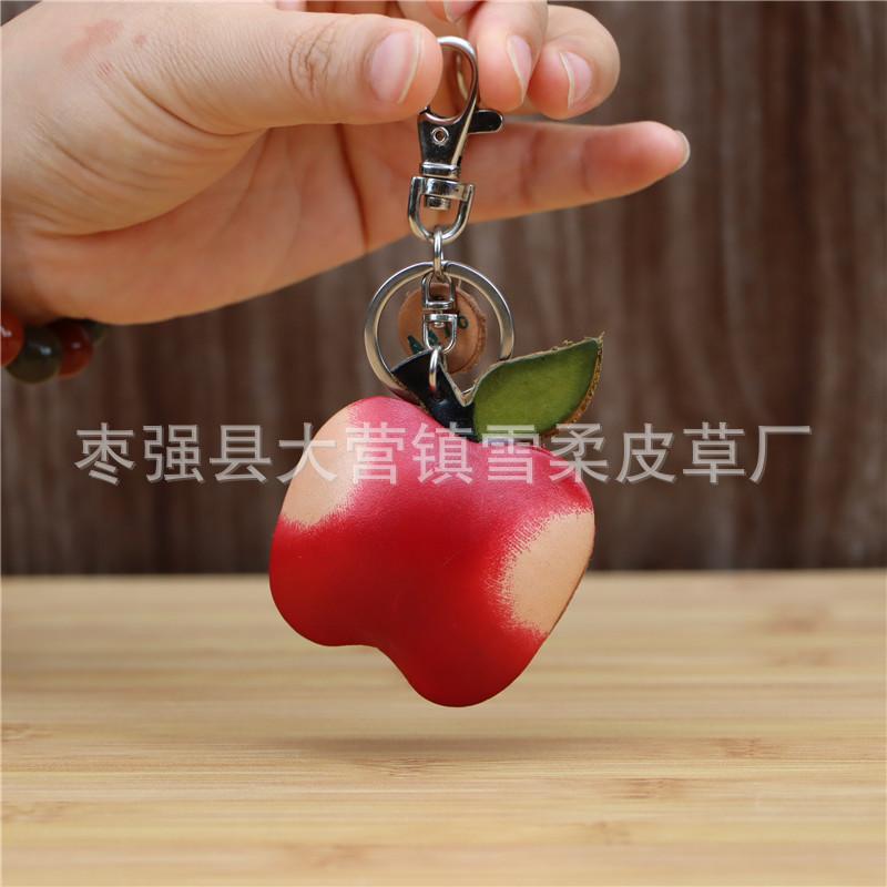 First Layer Cowhide Hand Workmanship Creative Red Apple Keychain Bag Pendant Mini Cute Cowhide Bag Accessories Gifts