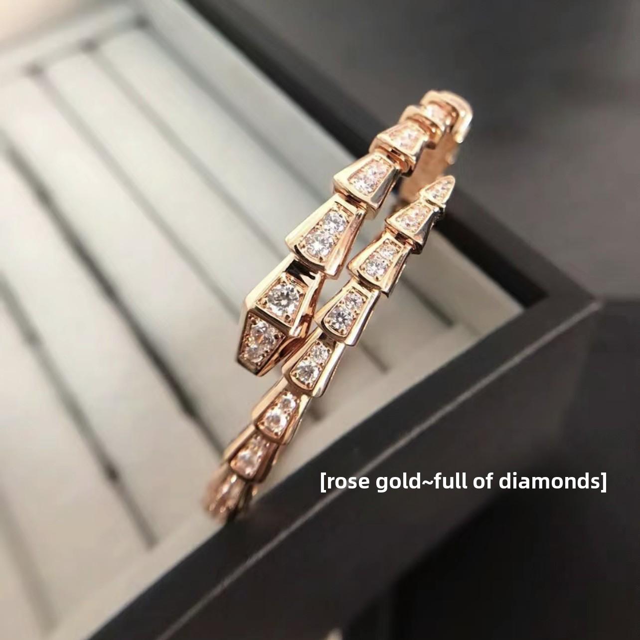 Full Diamond Snake Bracelet Women s Rose Gold Open Snake Bone Bracelet V gold version