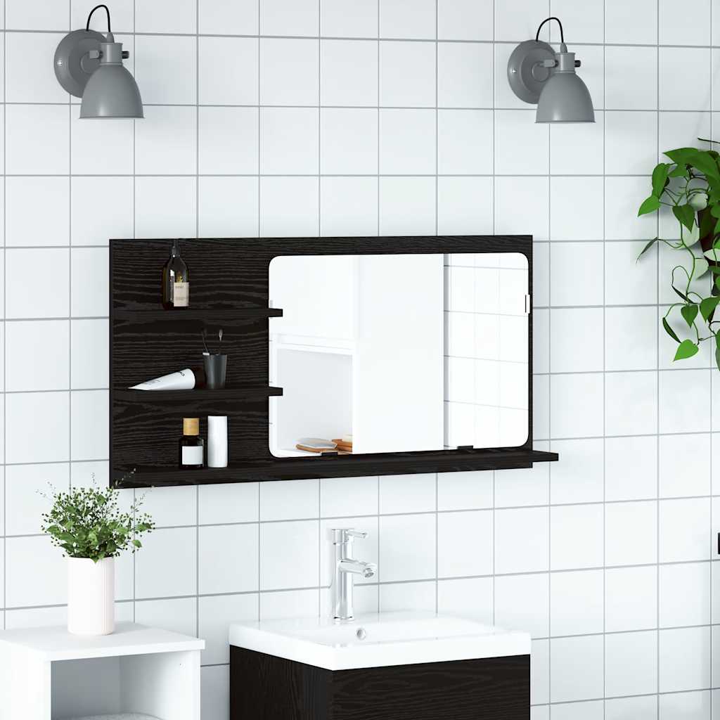 Bathroom Mirror Cabinet Black Oak 90 X 11 X 45 Cm Wood Based Panel