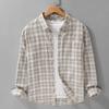 Camicia a Quadri Stile Giapponese Manica Lunga Casual da Uomo Primavera/Autunno Cotone Puro Camicia con Bottoni e Tasca Collo a Revers Top da Uomo