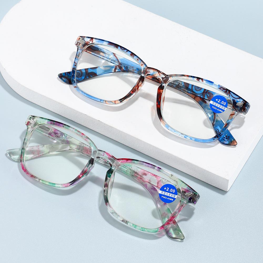 Fashion Anti Blue Light Reading Glasses for Women, Rice Nail Reading Glasses for The Elderly, Bag Flower Spring Leg Glasses