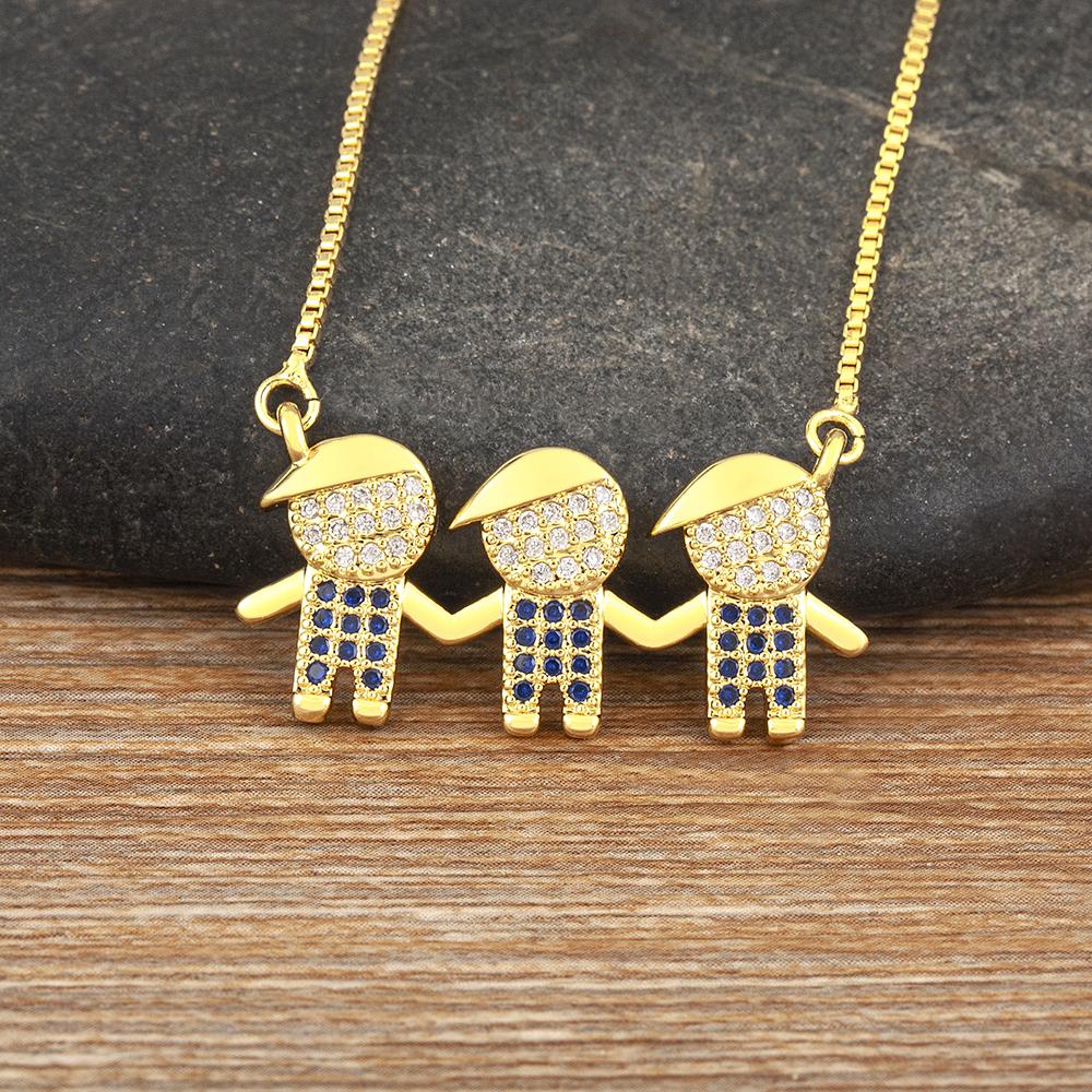 Nidin Hot Sale Family Love Mom Dad Son Daughter Necklace Girl Boy Heart Pendant Cubic Zirconia Couples Jewelry Gift Wholesale