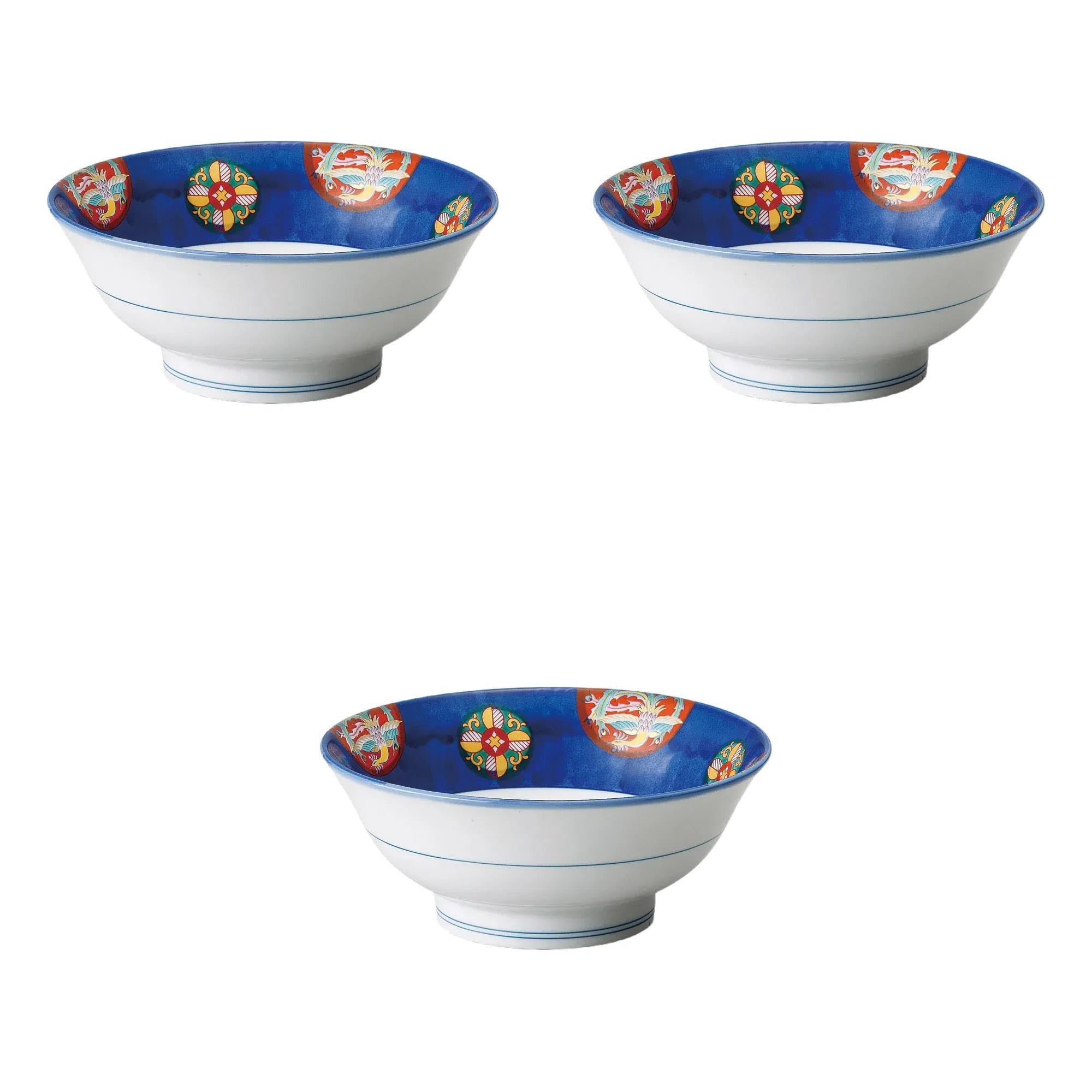 

Set of 3 Round Phoenix Design Bowls Ramen Bowls by Setomonohonpo 6.5cm High-Based [20x8cm]