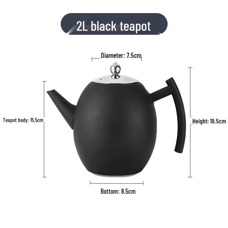 Thickened Stainless Steel Black Classical Teapot for Restaurant and Hotel, Induction-Compatible, Small Tea Art Kettle.