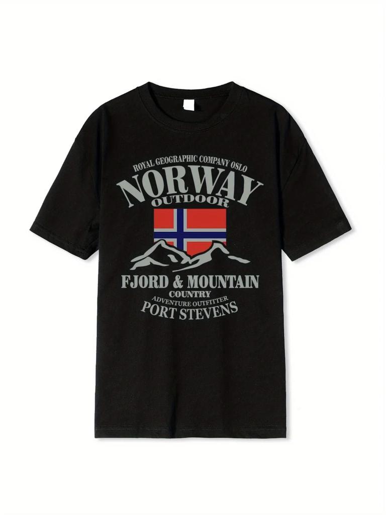 T-shirt Unisex Avventura Norvegese 100% Cotone Best-seller Stampa Bandiera Retro Perfetta Per Escursioni Estive Campeggio E Streetwear