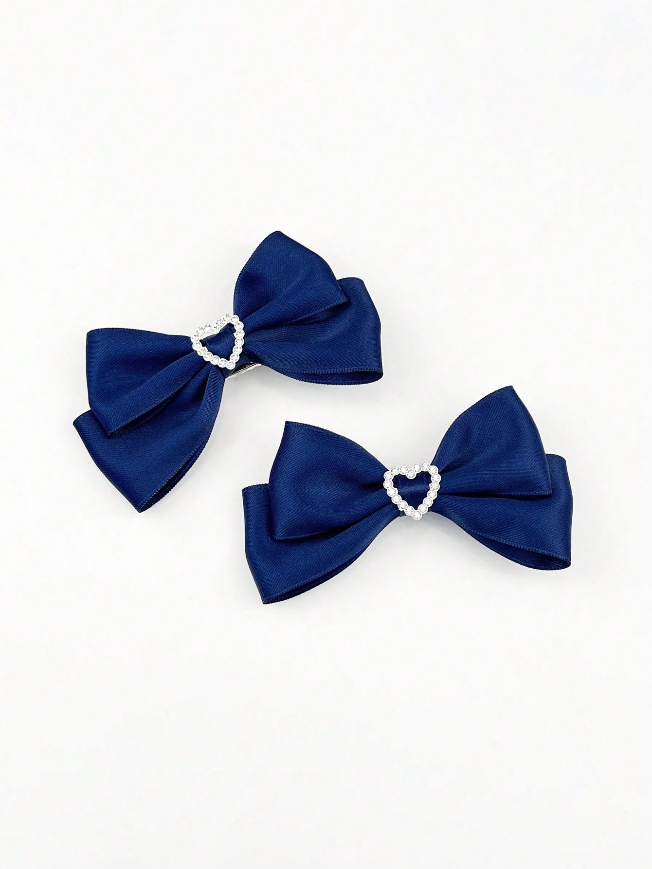 

2 шт./компл. Женская однотонная милая заколка для волос в форме сердца с двойным слоем и бантом