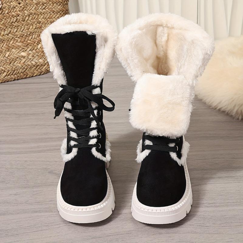 Snow Boots 2025 Winter New Chunky Heel Warm Padded Lacing