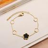 Luxury Brand Black and White Shell Five Leaves Flower Bracelet for Women Temperament Stainless Steel Bangle Jewelry Colorfast