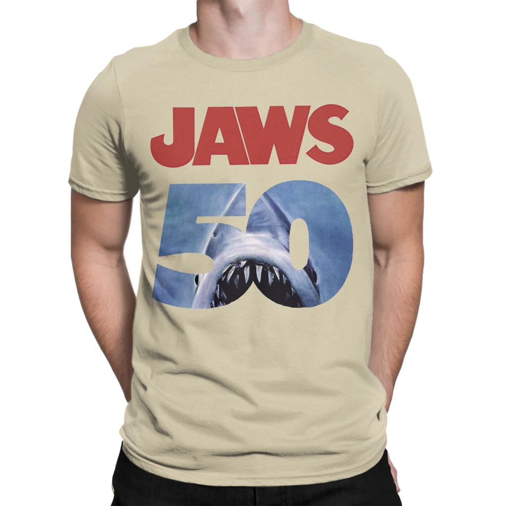 Movie Jaws 50th Anniversary Men's T Shirts  Leisure Tee Shirt Short Sleeve Round Collar T-Shirts Cotton Gift Idea Tops