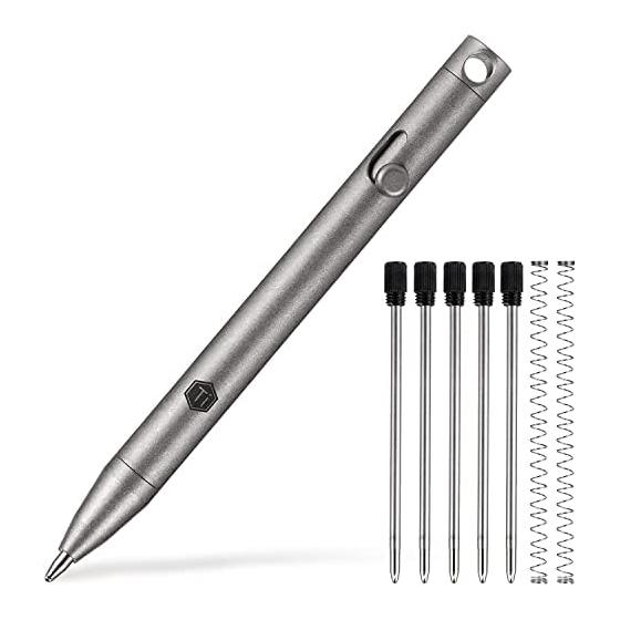 KeyUnity Multi-function Pen, Titanium, with 5 Refills + 2 Springs, 91mm Length, KP00 Retractable Ballpoint Pen, Compact, Premium, Lightweight, Smooth
