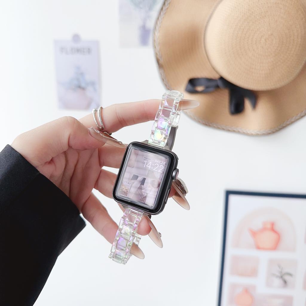 Pulseira de estilo transparente colorida clássica para Apple Watch Band Series 9 8 7 6 SE 5 4 Pulseira Ultra2 49mm 41/45mm 40/44mm Cinto de pulso fino