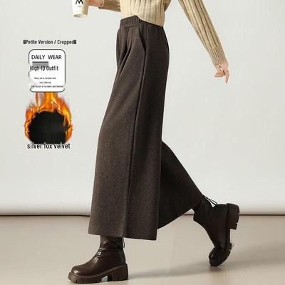 Women's Fleece-Lined Wool Blend Wide-Leg Cropped Pants