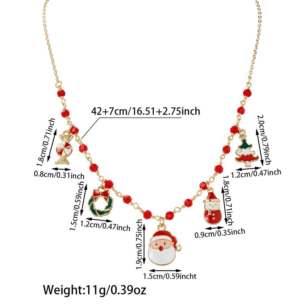 1 Christmas Cute Snowman Christmas Tree Gift Flower Knot Pendant Red Beaded Necklace Suitable for Holiday Celebrations