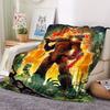 1Pc DOOM Print Flannel Blanket, High quality Comfortable for All Seasons, Home Decor, Warmth and Comfort, Perfect for Christmas Gifts