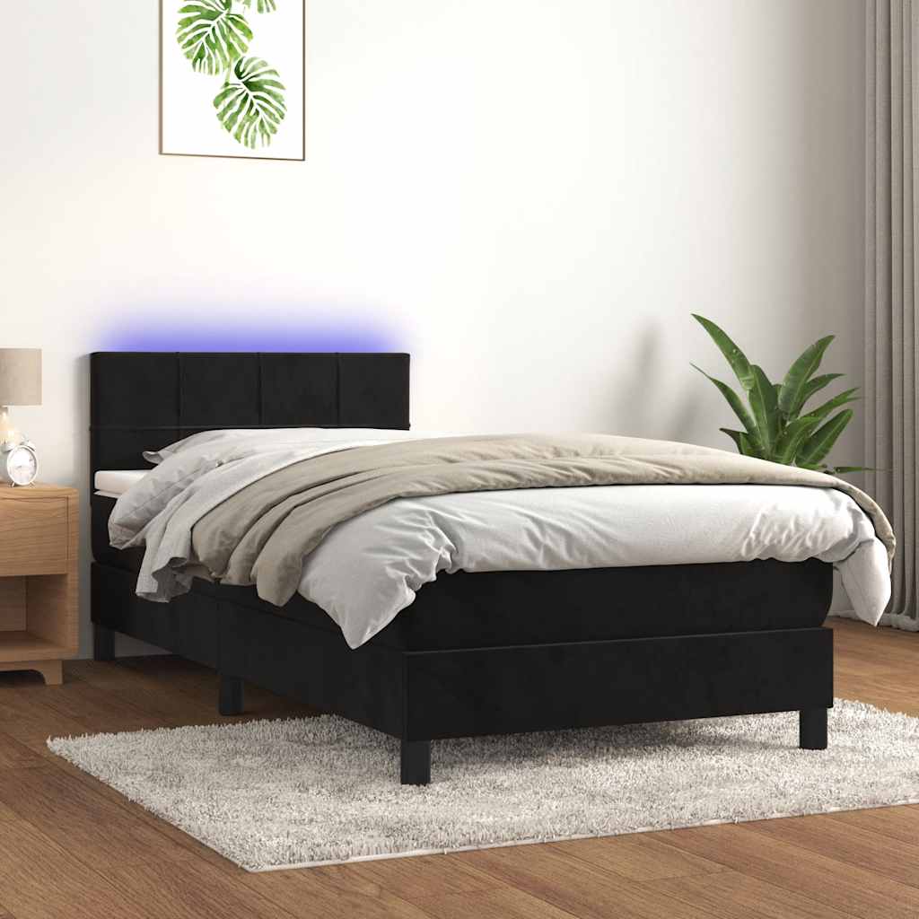 Vidaxl Łóżko Kontynentalne Z Materacem I Led, Czarny Aksamit 90X200 Cm
