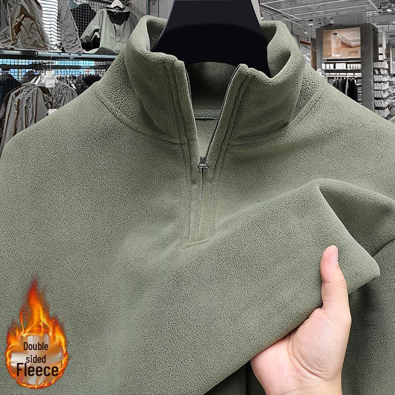 Versatile Autumn/Winter Fleece-Lined Stand Collar Men's Zipper Hoodie, 2025 Trendy European/American Long Sleeve Top.