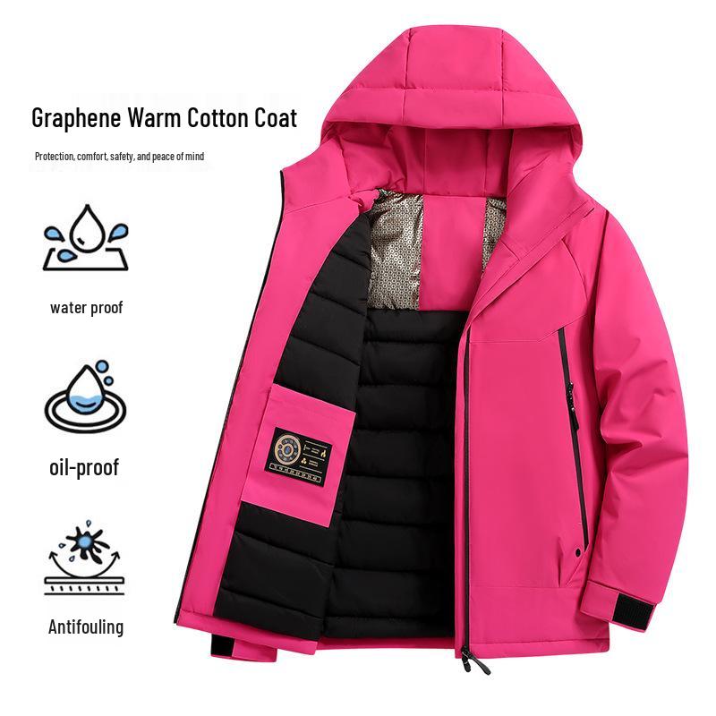 Men's Thickened Graphene-Heated Winter Jacket - Warm, Hooded, Cotton Outerwear for Couples