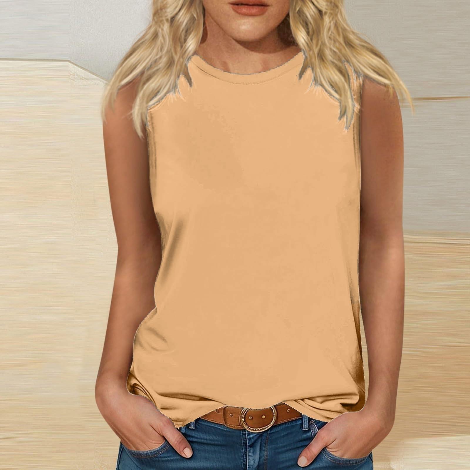 

Майка для женщин, повседневные летние топы без рукавов, модные свободные однотонные футболки с круглым вырезом, топы на бретелях XL жёлтый