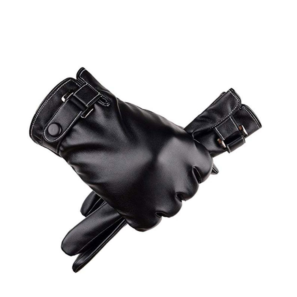 Fashion Winter Gloves Full Palm Touch Screen Warm Pu Leather Windproof Wrist Support Lightweight Cold Weather
