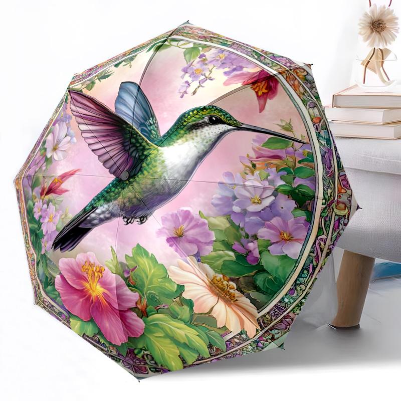 Hummingbird And Flowers Automatic Umbrella Compact & Durable 8-Rib Design Weight Durable Everyday Carry Umbrella Fashion Lovers