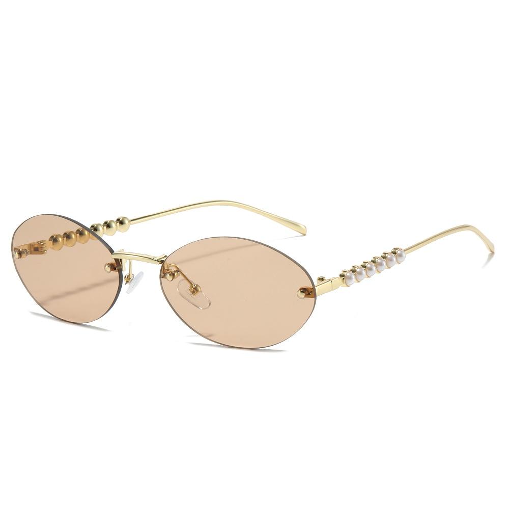 

Latest Luxurious Frameless Gradient Cat Eye Shape for Women Sunglasses Brand Pearl Inlaid Temple Design Elegant Trend Men Sun Eyeglasses UV400 as picture