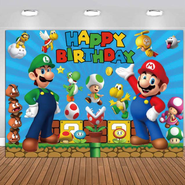 Super Mario Backdrop Video Game Photo Background Birthday Party Banner Decor