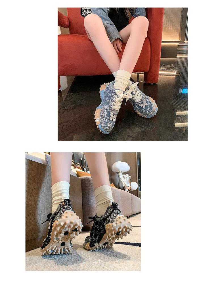 G New Dad Sneakers - Versatile, Comfortable, Women's Casual Full Diamond Durian Bottom Shoes