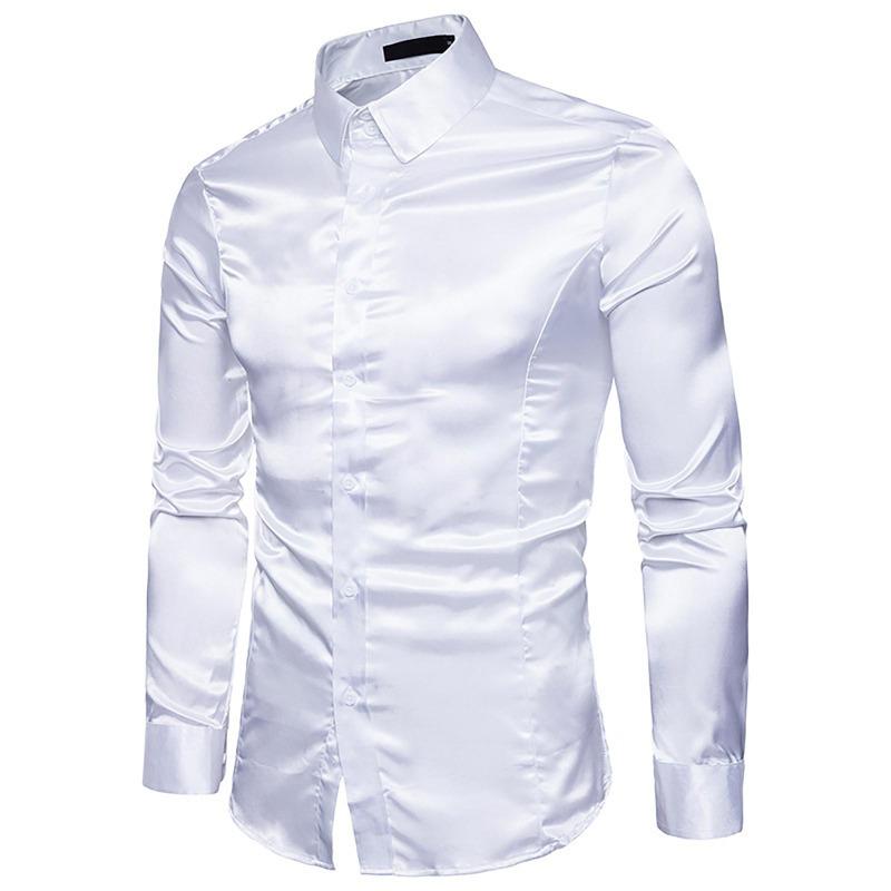 Men's Fashion Color Personality Casual Slim Long Sleeve Lapel Shirt Top